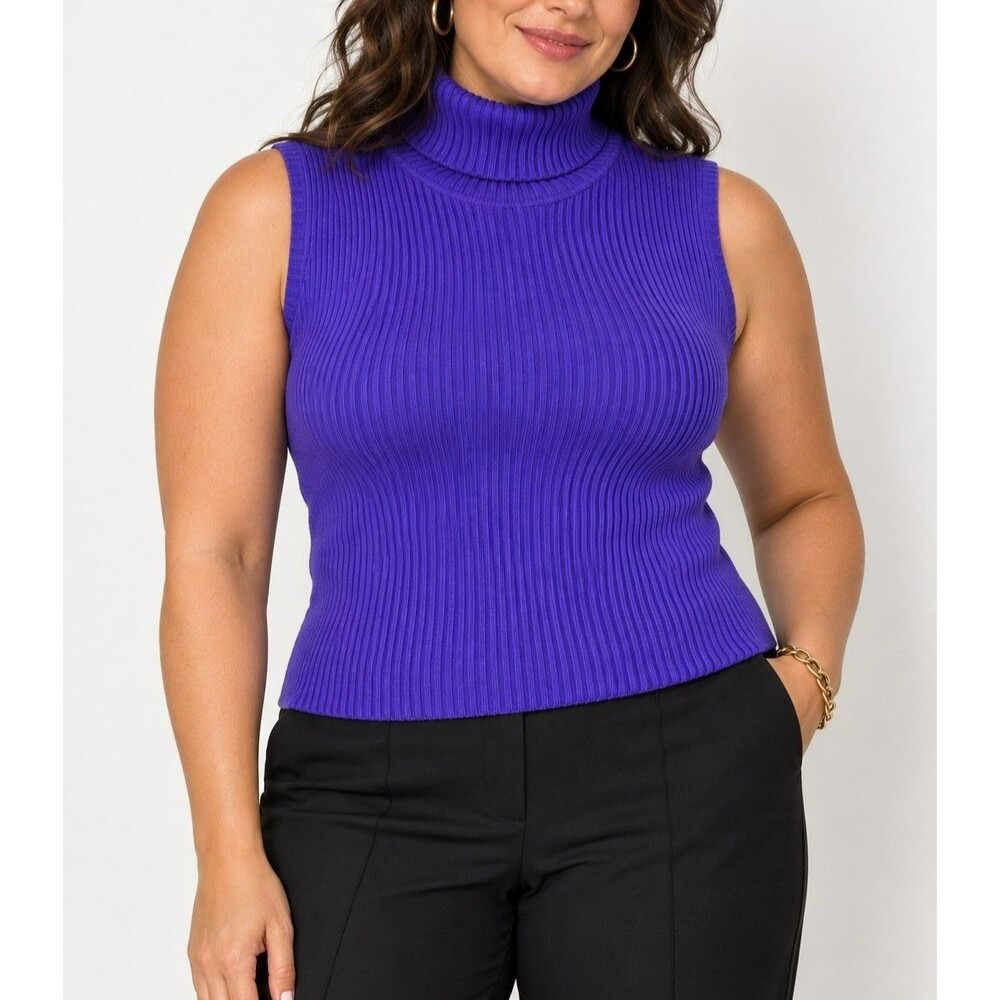 Chico's Purple Ribbed Turtleneck Sleeveless Top Size 3 Silk Blend Y2K Minimalist